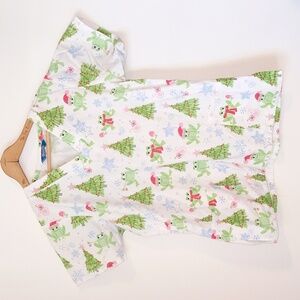 Scrub Wear Frog Christmas Tree Print Short Sleeve Scrub Top